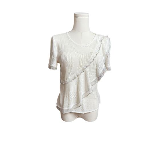 Les Friday Top Vail Sweater Texture Knit Asymetrical Ruffled on the Side Size S - Picture 6 of 11